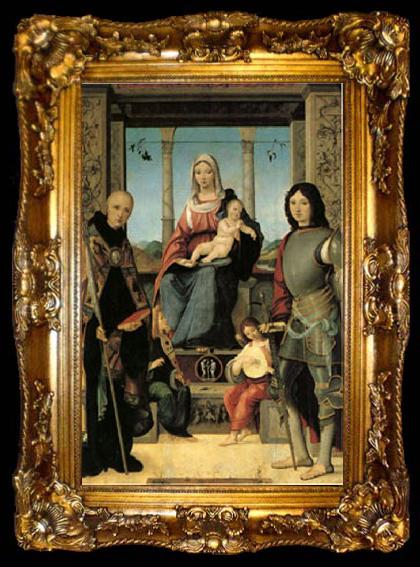 framed  Francesco Marmitta The Virgin and Child with Saints Benedict and Quentin and Two Angels (mk05), ta009-2
